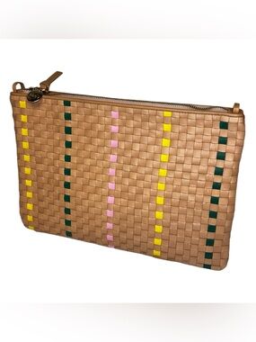Clare V Woven Rainbow Stripe Leather Clutch Bag